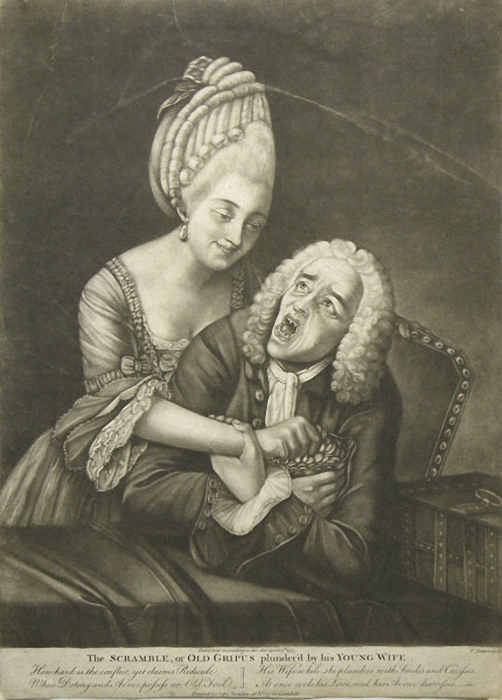 The Scramble, or Old Gripus Plunderd By His Young Wife<br> by Philip Dawe, 1773
